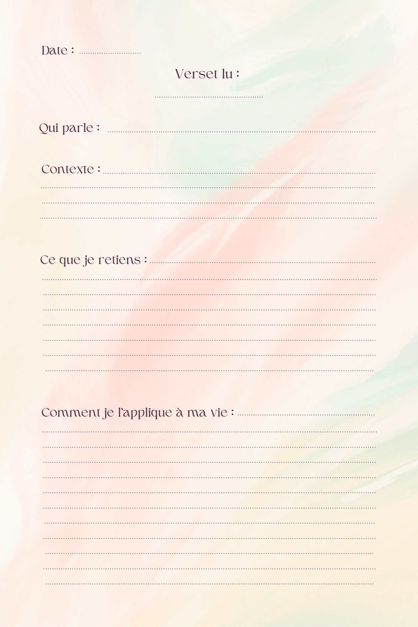 Page d'étude biblique guidée du Journal de Méditation