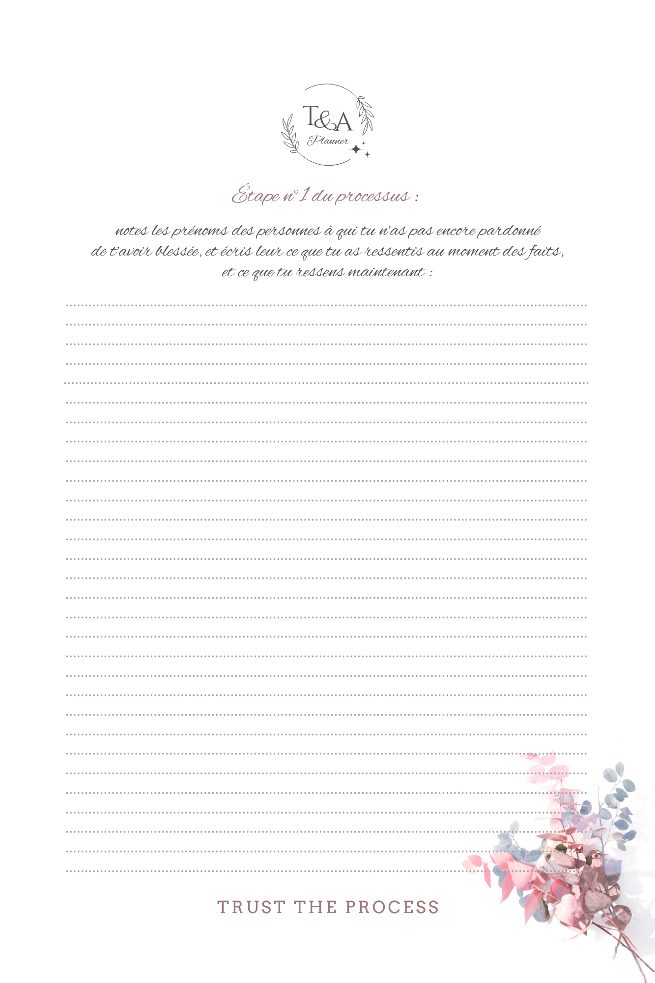 Page d'écriture guidée Trust the Process — pardon